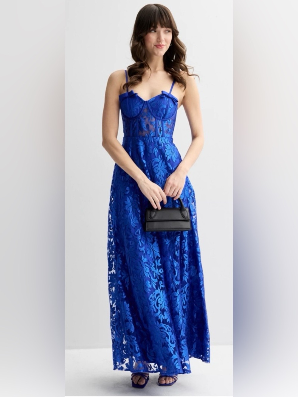 Royal Blue Strapless Lace Maxi Dress
